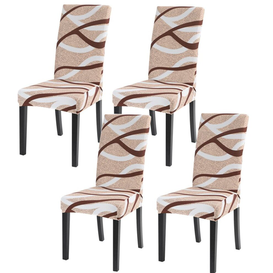 (1. Nest Beige, 4 PCS) Floral Stretch Dining Chair Cover Slipcover Wedding Banquet Seat Cover Removable