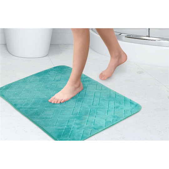 (Teal) Memory Foam Non-Slip Absorbent Bath Shower Mat Rug, Super Soft, Machine Washable