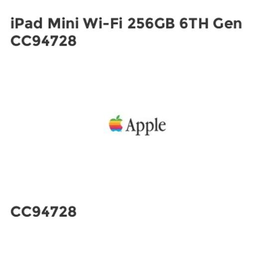 Apple iPad Mini Wi-Fi 256GB 6TH Gen CC94728