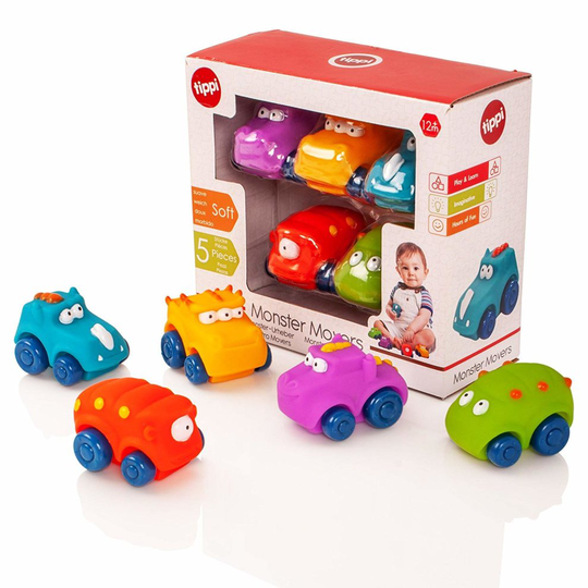 Tippi Monster Movers Soft Play Push Along Cars Set - Baby or Toddler
