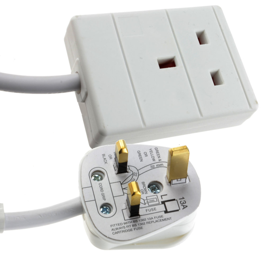 kenable 1 Gang Single Way UK 13A Mains Power Socket Extension Lead White 0.5m