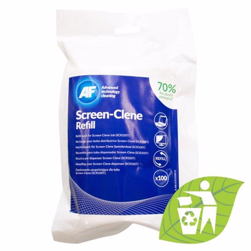 AF International AF PC Screen Cleaning Wipes Eco Refill Pouch, Pack of 100 SCR10