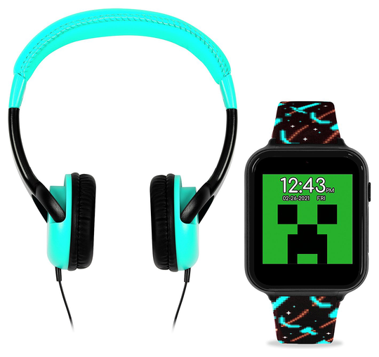 Minecraft Kids Black Smart Watch Headphones Gift Set