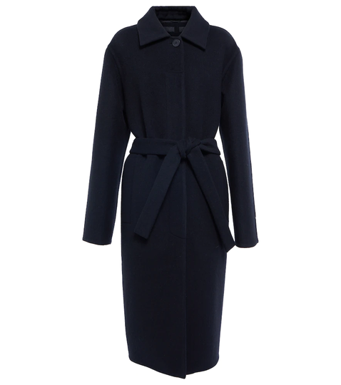 Belted wool and silk coat