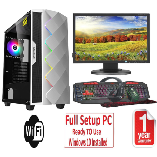 Fast Gaming PC Bundle - Core i5 8GB RAM 1TB GT710 2GB 19'' Monitor WHITE DIAMOND