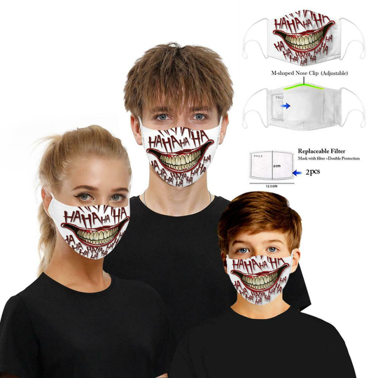 (Joker With Nose Clip) Face Mask Protective Covering Washable Reusable Unisex Replaceable Filter 3D UK