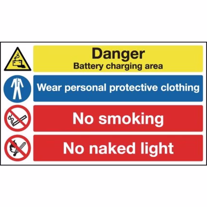 Sitesafe 300 x 500mm Danger Battery Charging Area Wear Personal Protective Cloth