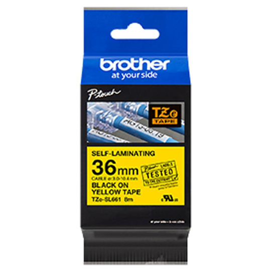 Brother TZESL661 36mm Black on Yellow Self Laminating Tape