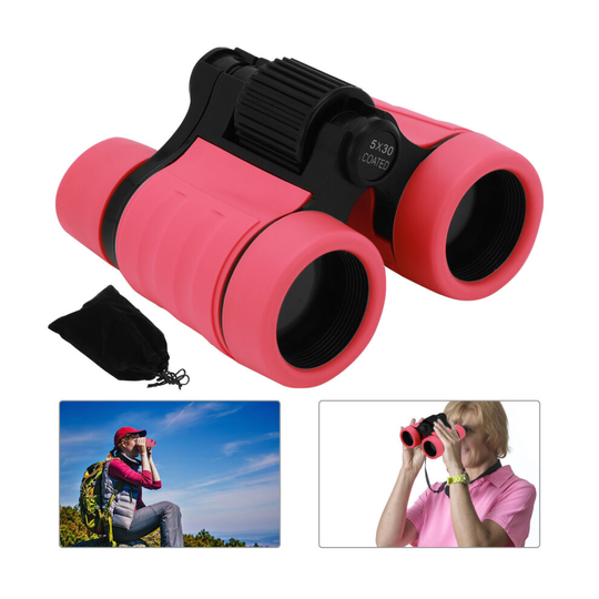 Natural Rubber pink Children Binoculars 4x Magnification samulation