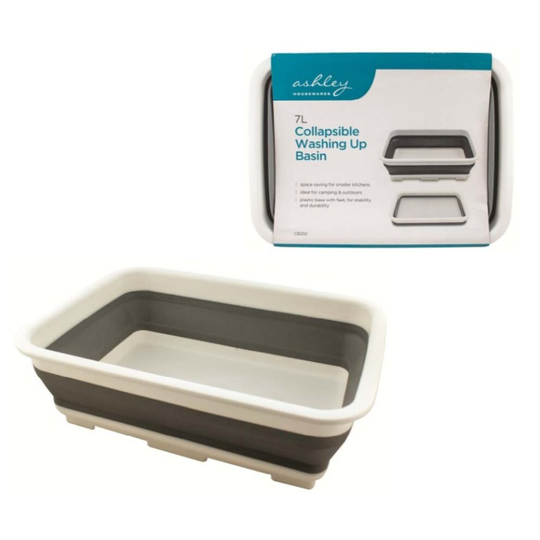7L Collapsible Washing up Basin Bowl Grey White Space Saving Camping