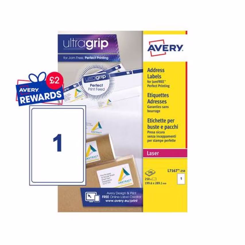 Avery Laser Parcel Label 199.6x289mm 1 Per A4 Sheet White (Pack 250 Labels) L716