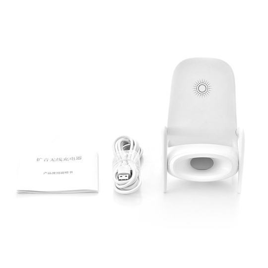 (White) Wireless Charger,Portable Mini Chair Wireless Charger Supply, Multipurpose Phone Stand with Musical Speaker Function for All Phones