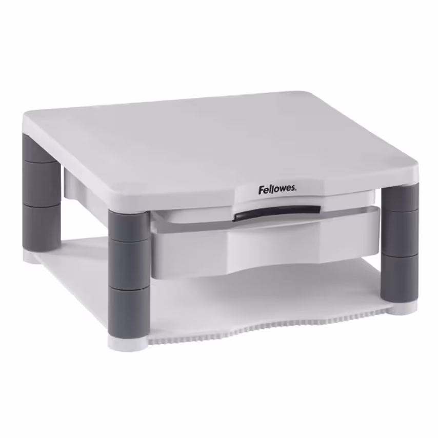 Fellowes Premium Monitor Riser Plus White (Contains storage drawer and built in