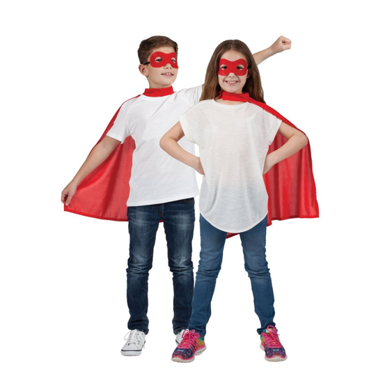 (Red) Kids Superhero Cape & Eye Mask