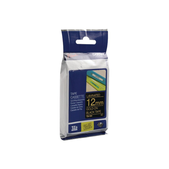 Brother TZE334 P-touch Tape 12MM Gold/Black