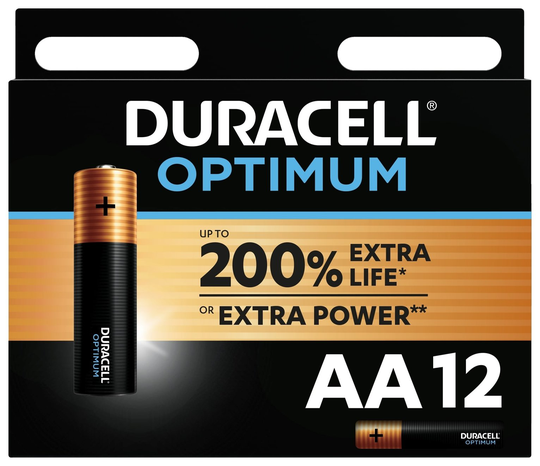 Duracell Optimum Alkaline AA Batteries - Pack of 12
