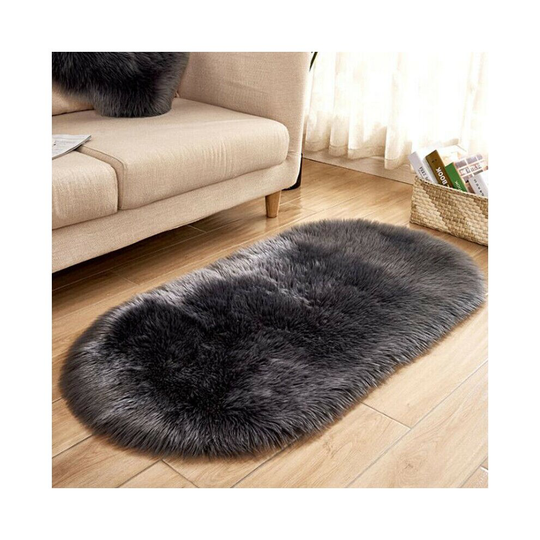 (Dark Gray) Oval Circle Soft Shaggy Rug Living room Bedroom Carpet Floor Fluffy Mat Area Rug