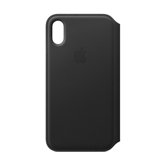 (Black) Apple Leather Folio Wallet Case for Apple iPhone X/XS