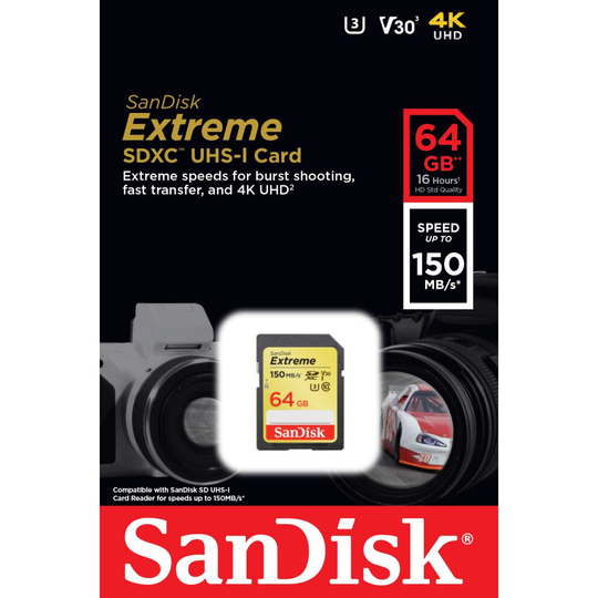 Sandisk 64GB Extreme SDXC card U3, V30, 150MB/s