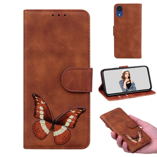 Case for Samsung Galaxy A03 Core Butterfly Cover Premium Leather Magnetic- Brown