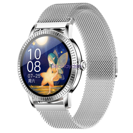((Silver Steel)) Womens Smart Watch IP67 Heart Rate Sports Bracelet For Apple iPhone Android IOS