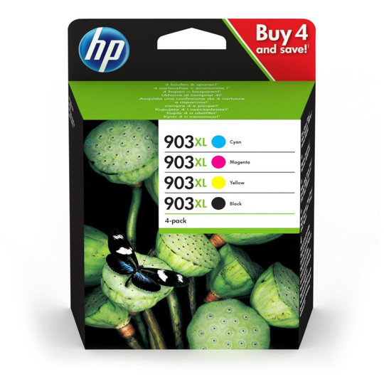HP 3HZ51AE 903XL High Yield Original Ink Cartridges, Black/Cyan/Magenta/Yellow, Pack of 4