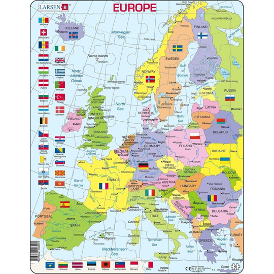 Larsen K2 Europe Political Map, English Edition, 48 Piece Boxless Tray & Frame Jigsaw Puzzle