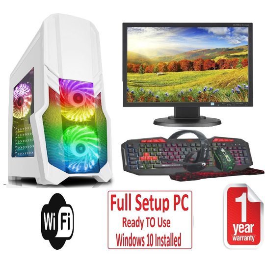 Fast Gaming PC Bundle Intel QuadCore i5 8GB RAM 1TB Windows 10 2GB GT710 G-force White