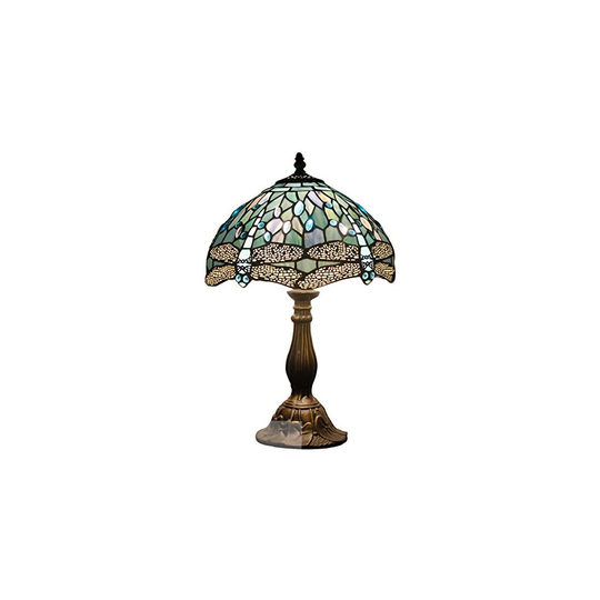 Tiffany Lamp Table Lamp Sea Blue Stained Glass Dragonfly Style Luxurious Boho Banker Memory Lamp Sympathy Nightstand Reading Desk Light 18" Tall