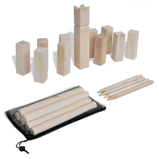 Wooden Kubb Game Set Outdoor Lawn Garden Family Game Blocks and Batons