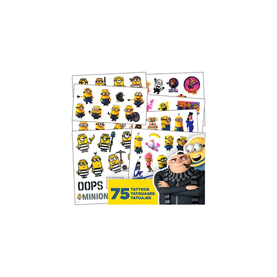 Childrens party supplies Despicable Me Tattoos - 75 Assorted Minions & Favorite Despicable Me 3 Characters Temporary Tattoos