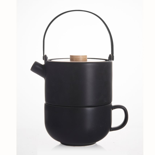 Bredemeijer Tea for One Set Umea Design in Black with Bamboo Lid