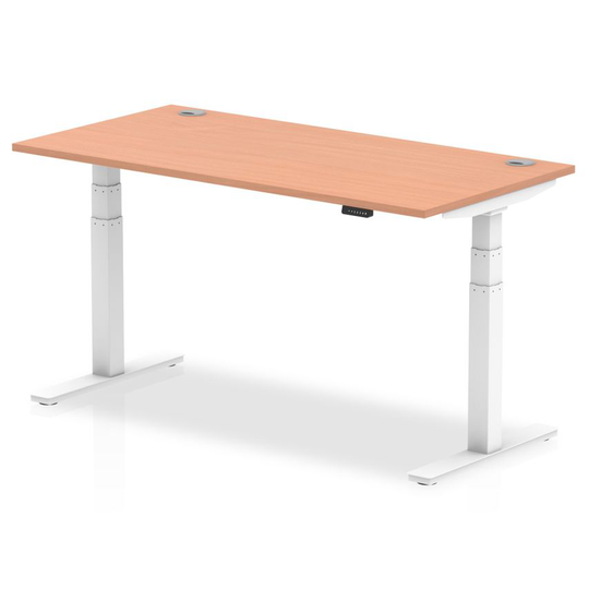 Dynamic Air 1600/800 Beech Height Adjustable Desk with Cable Ports with White Le