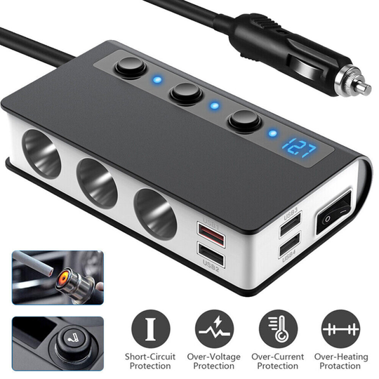 3 Way Car Cigarette Lighter Adapter, 12/24V Socket Splitter Charger