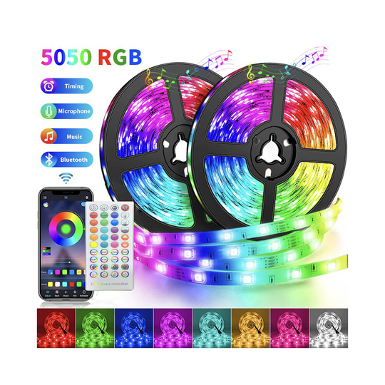 (20M) 20M-5M LED Strip Lights With 40 Keys Flat Shell Bluetooth Music 5050SMD DC 12V