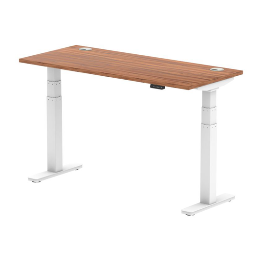 Dynamic Air 1400/600 Walnut Height Adjustable Desk with Cable Ports with White L