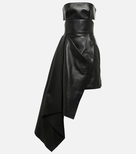 Asymmetric leather minidress