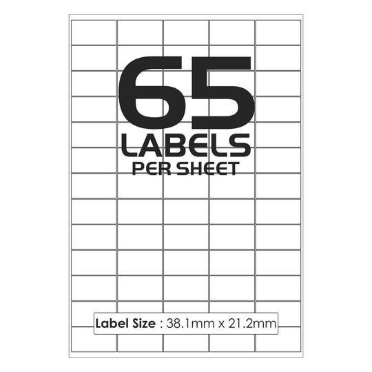 (500 Sheet) 65 Per Page Sheet, White Blank Matt Self-Adhesive A4 Address Shipping Labels Stickers 38.1 X 21.2