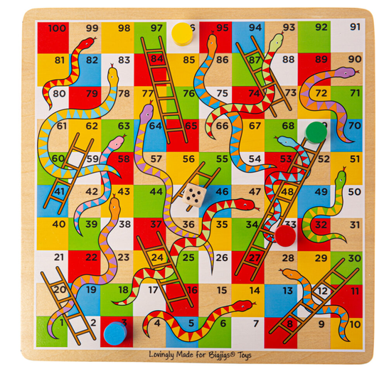 Bigjigs Toys Wooden Traditional Snakes and Ladders Game