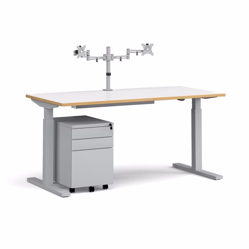 Dams ELEV8 Mono Straight Sit Stand Desk 1600mm - Silver Frame, White Top with Ma