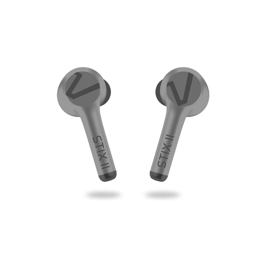 (Grey) Veho STIX ll True Wireless Earphones| Bluetooth v.5.1 | Up to 5 hours play time | Charging Case