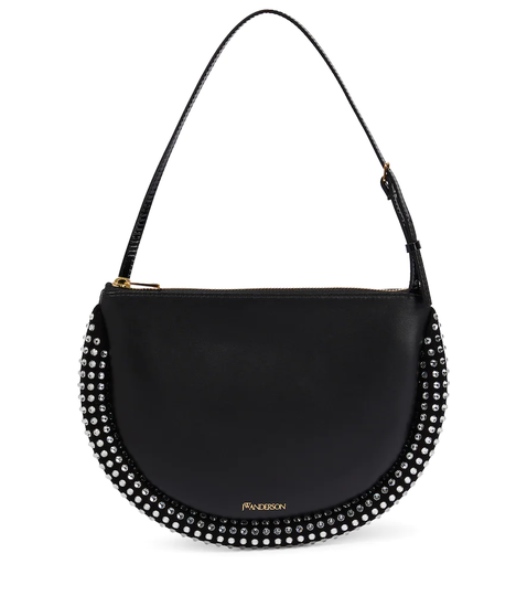 Bumper leather and crystal-embellished shoulder bag
