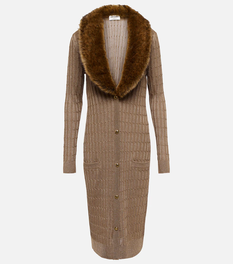 Faux fur-trimmed longline cardigan