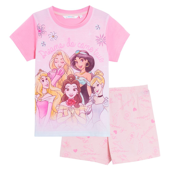 (4-5 Years) Girls Disney Princess Short Pyjamas Shortie Summer Pjs Set Jasmine Ariel Belle