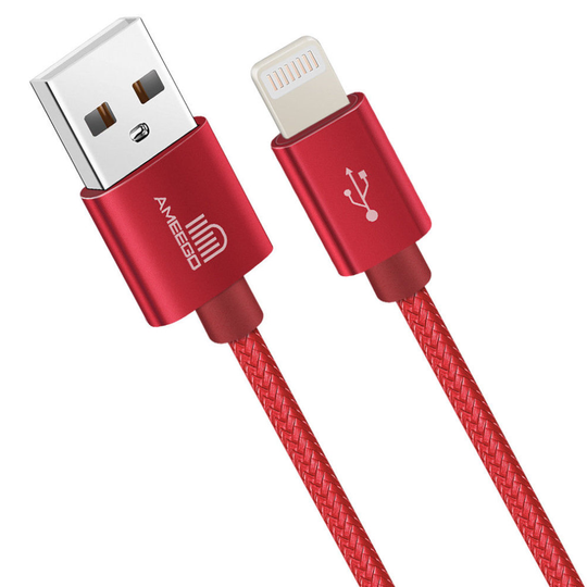 (1 metre, Red) Ameego Braided 8 pin Cable | Heavy-Duty Charger