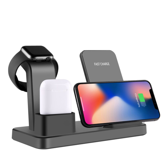(GREY) 3 in 1 Quick Wireless Charger for iPhone, iWatch, AirPods & Android Phone