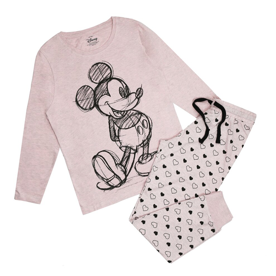 (MED) Disney Ladies - Mickey Mouse Art Sketch - Long Sleep Set
