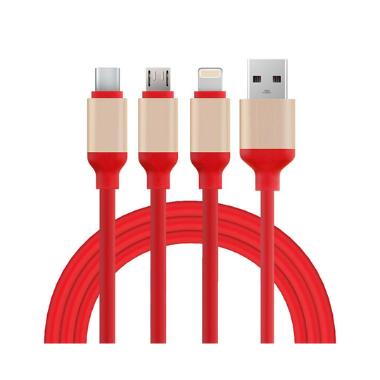 (Red) Universal 3 in1 Multi USB Charger Charging Sync Cable for Android Phones Tablets