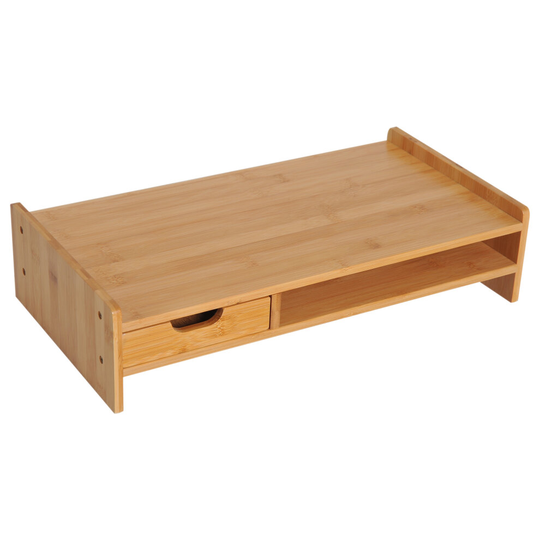 HOMCOM Monitor Riser Laptop PC Plinth Stand Organiser W/ Drawer Bamboo