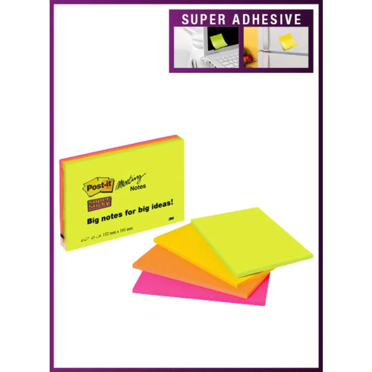 Post-it Super Sticky Meeting Pad 149X98MM Neon 6445-SSP PK4